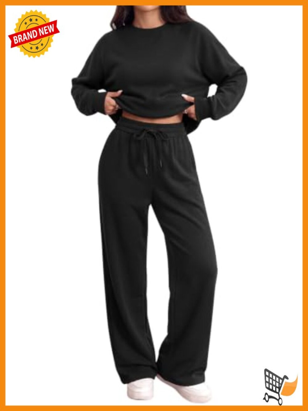 Lounge Set 2 Piece Sweatsuit Crewneck Wide Leg Sweatpants Loose Fit